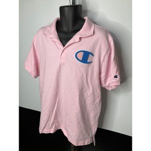 𝅺CHAMPION Knit Baby Pink Blue SS Polo Shirt Mens Large
